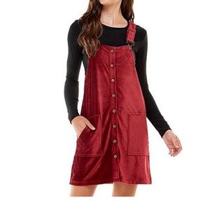 PLANET GOLD Red Pocketed Overall Round Neck Sheath Dress